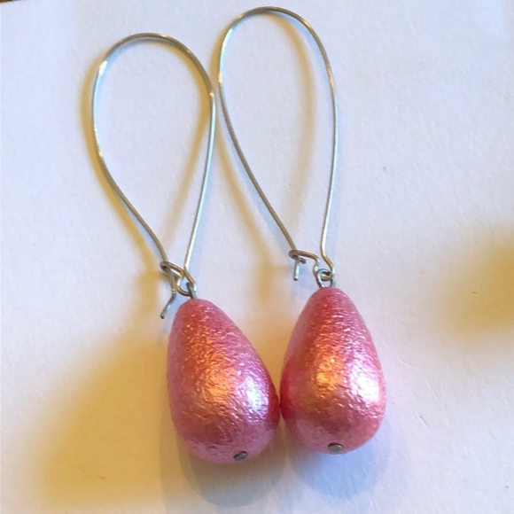 Pink Boho Dangling Teardrop Pierced Earrings - Picture 2 of 4